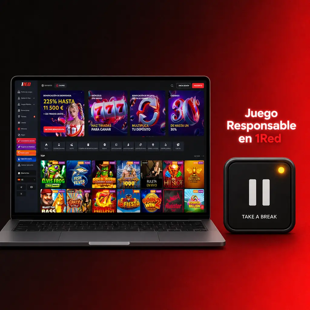 Panel de juego responsable en 1Red con opciones de límites de depósito, autoexclusión y control de tiempo de juego.
