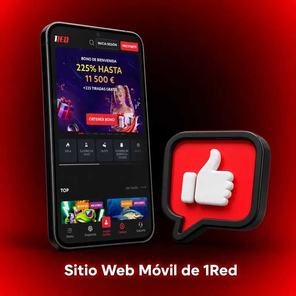 Sitio web móvil de 1Red con catálogo completo de deportes y juegos, sin instalación, compatible con Android, iOS, Chrome y Safari.